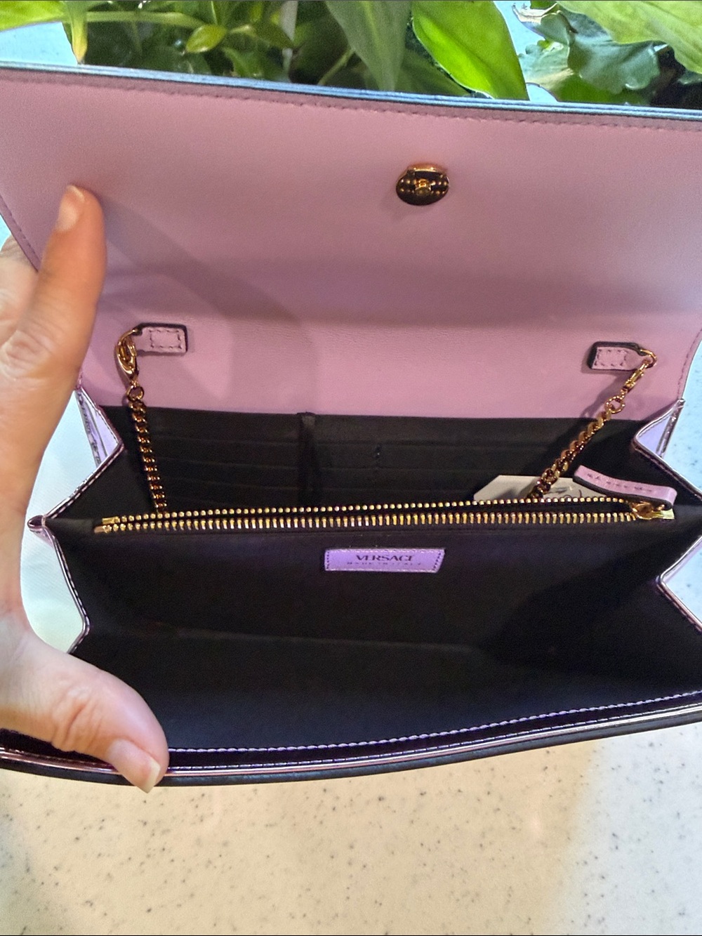 NWT Versace Metallic Pink Clutch with Gold Medallion - Picture 7 of 9